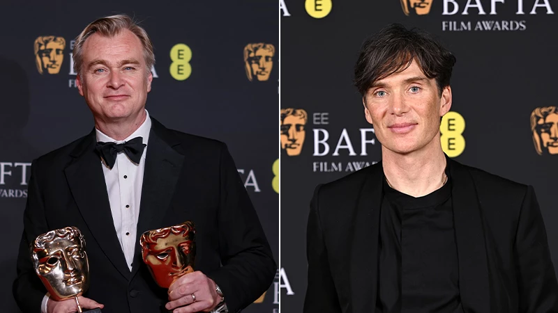 Christopher Nolan and Cillian Murphy with BAFTA Awards
