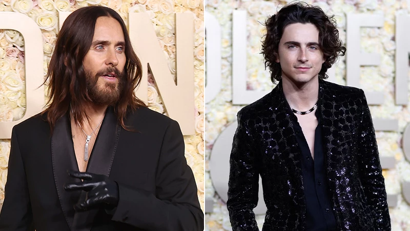 collage of Jared Leto and Timothée Chalamet Golden Globe