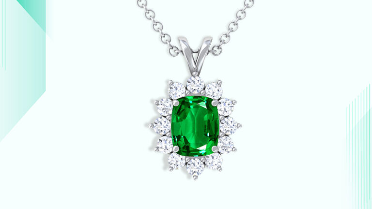 Accessorize With Sparkling Cushion Cut Emerald Pendant