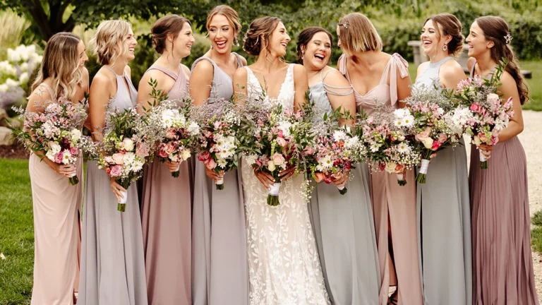 Bride and Bridesmaids laughing together